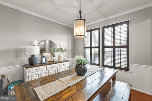 Dining room, Interior, Pendant Lights, Wood Texture Flooring