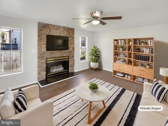 Fireplace, Interior, Living room, Stone Walls, Wood Texture Flooring