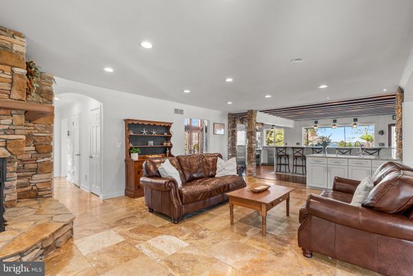 Interior, Living room, Recessed Lighting, Stone Walls