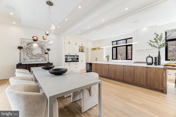 Dining room, Interior, Kitchen, Pendant Lights, Recessed Lighting, Wood Texture Flooring