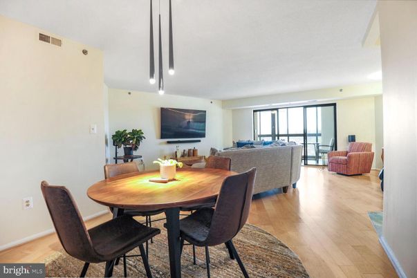 Dining room, Interior, Living room, Pendant Lights, Wood Texture Flooring