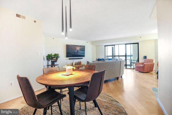 Dining room, Interior, Living room, Pendant Lights, Wood Texture Flooring