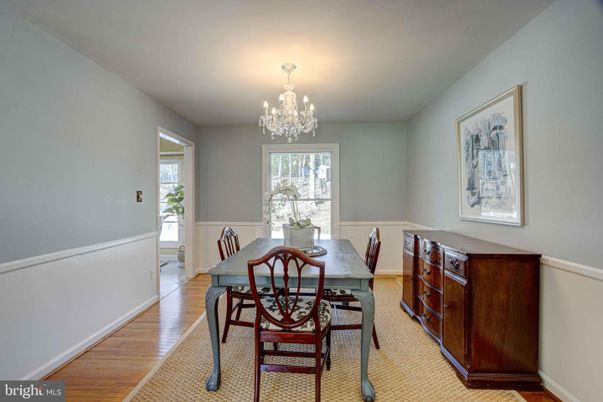 Chandelier, Dining room, Interior, Wood Texture Flooring