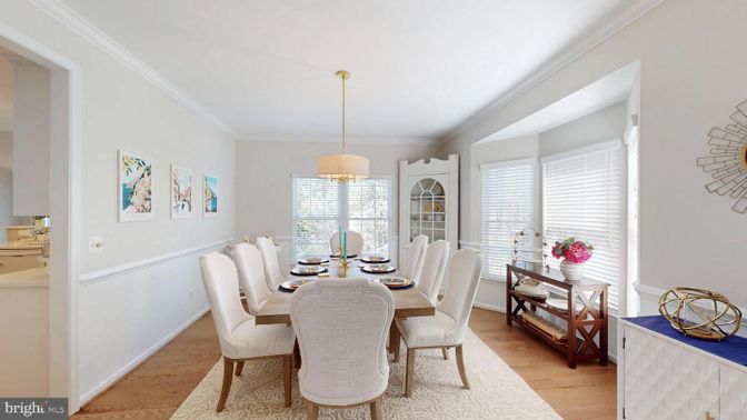 Dining room, Interior, Pendant Lights, Wood Texture Flooring