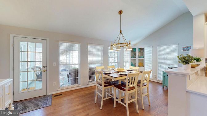 Dining room, Interior, Pendant Lights, Wood Texture Flooring