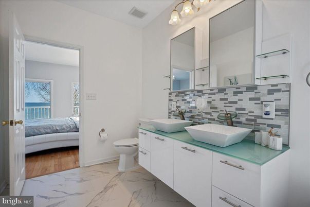Bathroom, Bedroom, Dual Sink Vanities, Interior, Marble, Wood Texture Flooring
