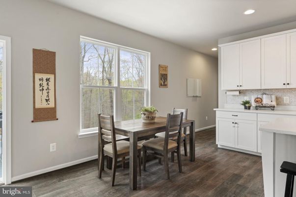 Dining room, Interior, Recessed Lighting, Wood Texture Flooring