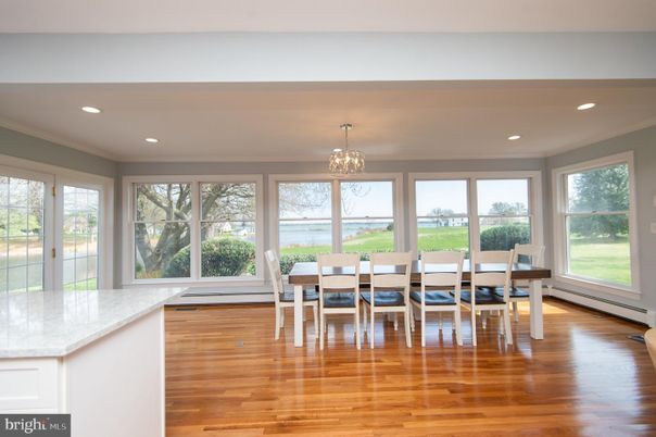 Chandelier, Dining room, Interior, Recessed Lighting, Wood Texture Flooring