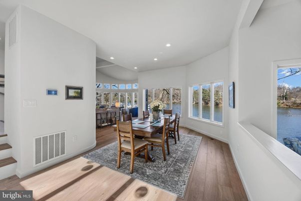Dining room, Interior, Recessed Lighting, Water, Wood Texture Flooring