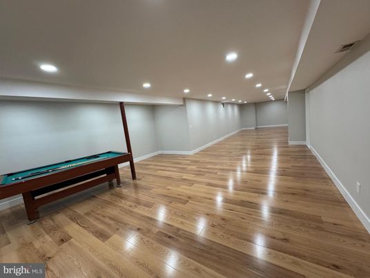 Billiard Table, Game Room, Interior, Recessed Lighting, Wood Texture Flooring