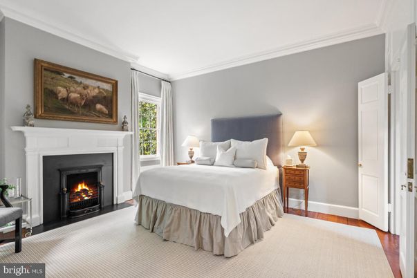 Bedroom, Fireplace, Interior, Wood Texture Flooring