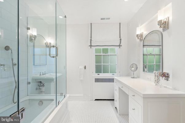 Bathroom, Dual Sink Vanities, Glass Shower, Interior, Recessed Lighting