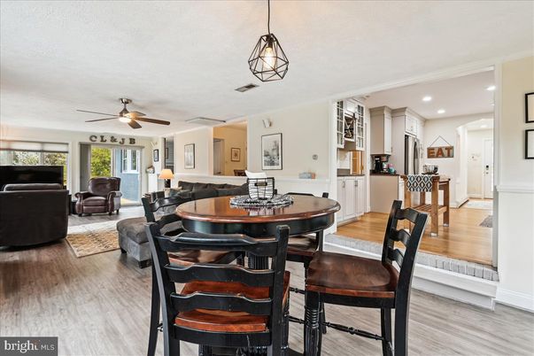 Dining room, Interior, Kitchen, Living room, Pendant Lights, Recessed Lighting, Wood Texture Flooring