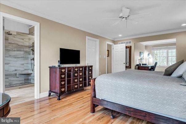 Bathroom, Bedroom, Glass Shower, Interior, Recessed Lighting, Wood Texture Flooring
