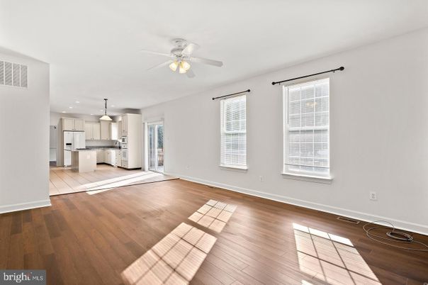 Empty room, Interior, Kitchen, Pendant Lights, Recessed Lighting, Wood Texture Flooring