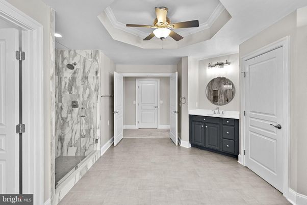 Bathroom, Glass Shower, Interior, Marble Walls, Recessed Lighting