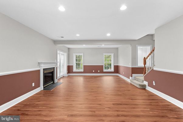 Empty room, Fireplace, Interior, Recessed Lighting, Wood Texture Flooring