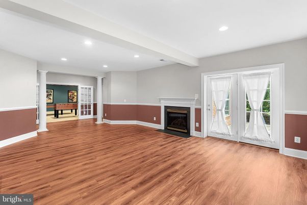 Empty room, Fireplace, Interior, Recessed Lighting, Wood Texture Flooring