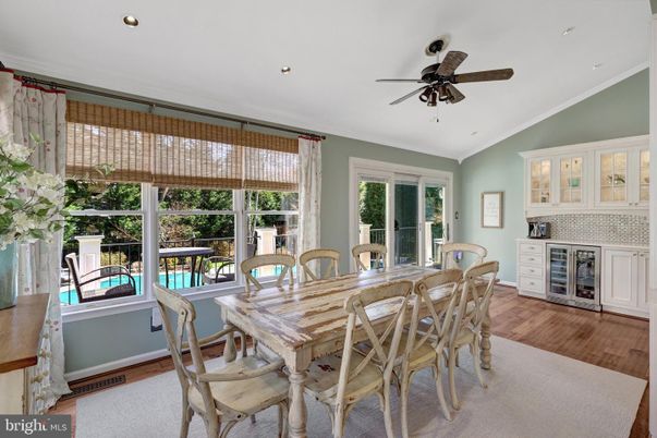 Dining room, Interior, Recessed Lighting, Wood Texture Flooring