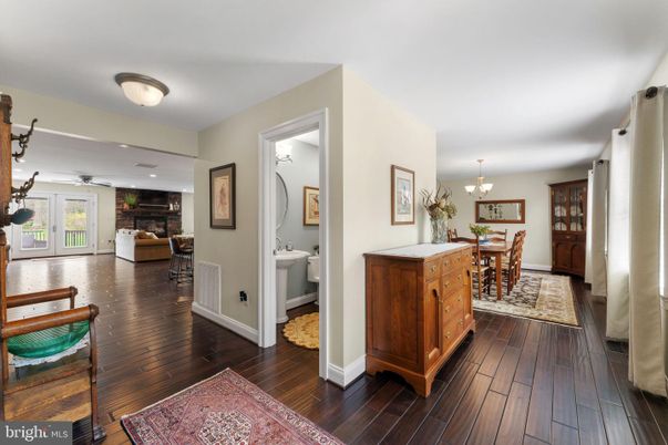 Bathroom, Chandelier, Dining room, Interior, Living room, Wood Texture Flooring