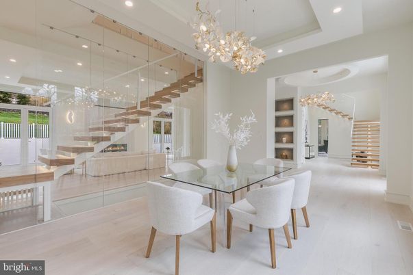 Dining room, Interior, Pendant Lights, Recessed Lighting, Wood Texture Flooring