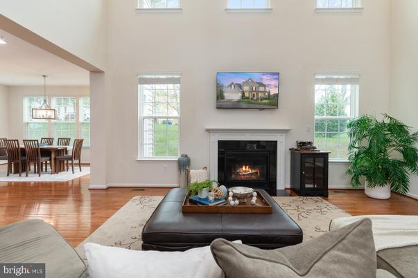 Dining room, Fireplace, Interior, Living room, Pendant Lights, Wood Texture Flooring