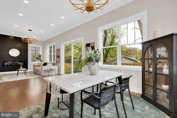 Chandelier, Dining room, Interior, Living room, Recessed Lighting, Wood Texture Flooring
