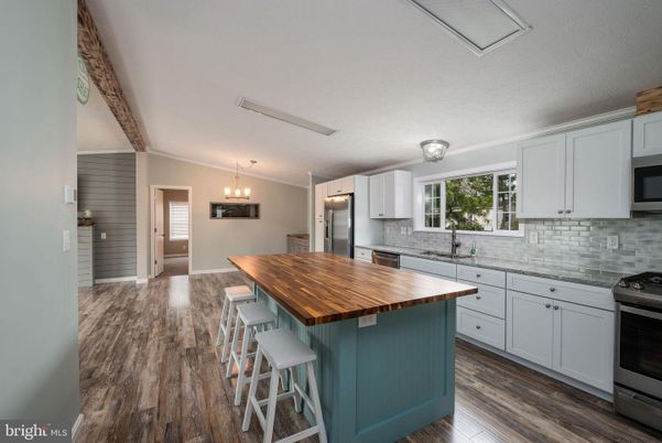 Interior, Kitchen, Pendant Lights, Stainless Steel Appliances, Wood Texture Flooring