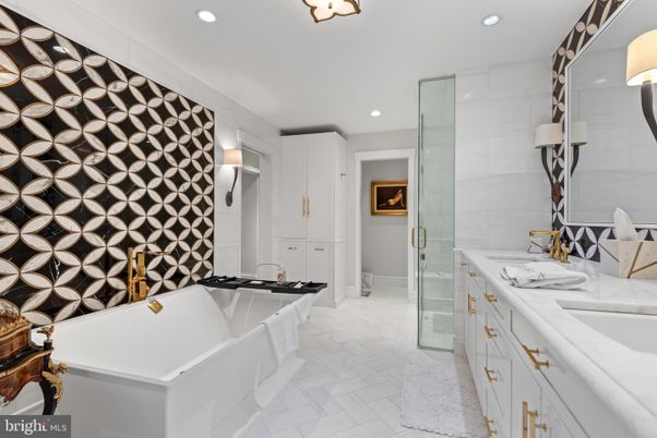 Bathroom, Dual Sink Vanities, Free Standing Baths, Glass Shower, Interior, Marble, Recessed Lighting