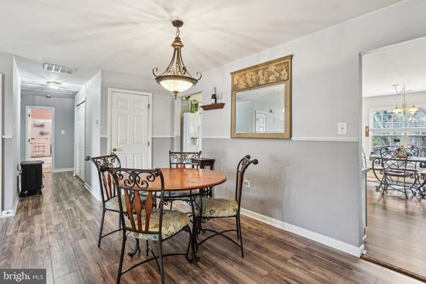 Dining room, Interior, Pendant Lights, Wood Texture Flooring
