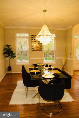 Chandelier, Dining room, Interior, Wood Texture Flooring