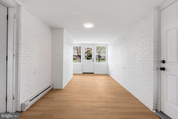 Empty room, Interior, Recessed Lighting, Stone Walls, Wood Texture Flooring