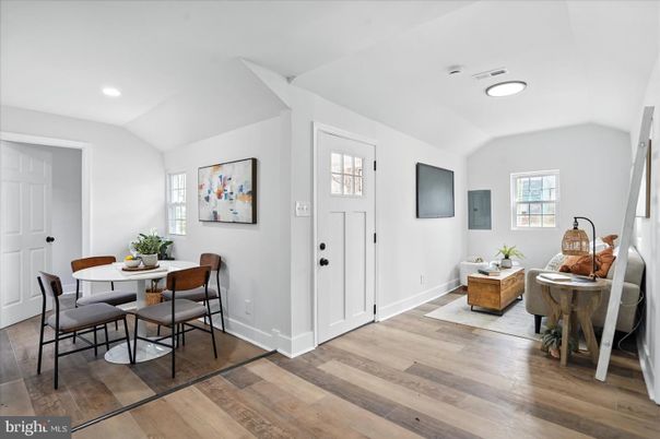 Dining room, Interior, Recessed Lighting, Wood Texture Flooring