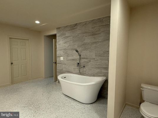 Bathroom, Free Standing Baths, Interior, Marble Walls, Recessed Lighting
