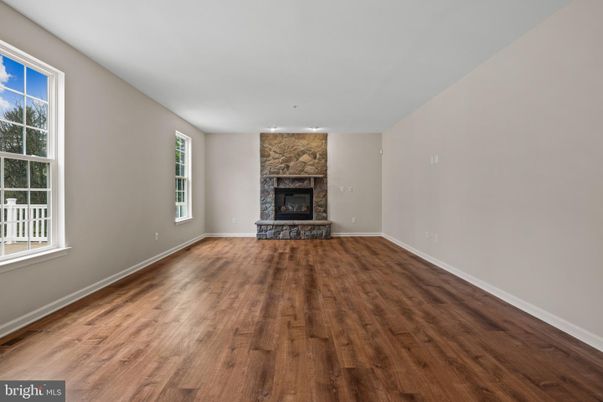 Empty room, Fireplace, Interior, Recessed Lighting, Wood Texture Flooring