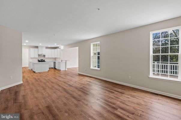 Empty room, Interior, Kitchen, Recessed Lighting, Wood Texture Flooring