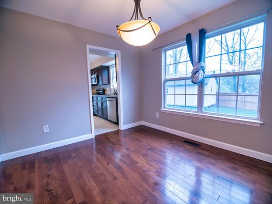 Empty room, Interior, Kitchen, Pendant Lights, Wood Texture Flooring