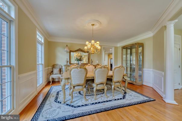 Chandelier, Dining room, Interior, Wood Texture Flooring