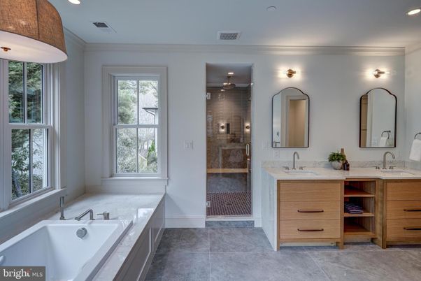 Bathroom, Dual Sink Vanities, Glass Shower, Interior, Recessed Lighting