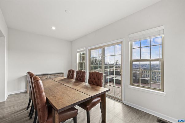 Dining room, Interior, Recessed Lighting, Wood Texture Flooring