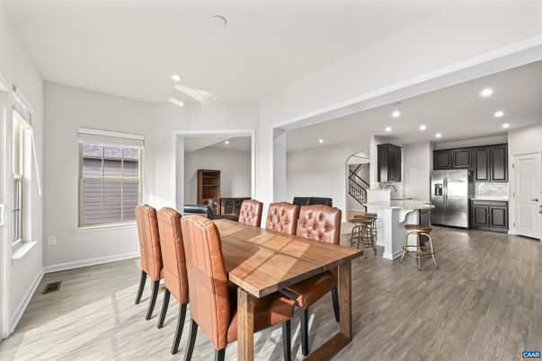 Dining room, Interior, Kitchen, Recessed Lighting, Stainless Steel Appliances, Wood Texture Flooring