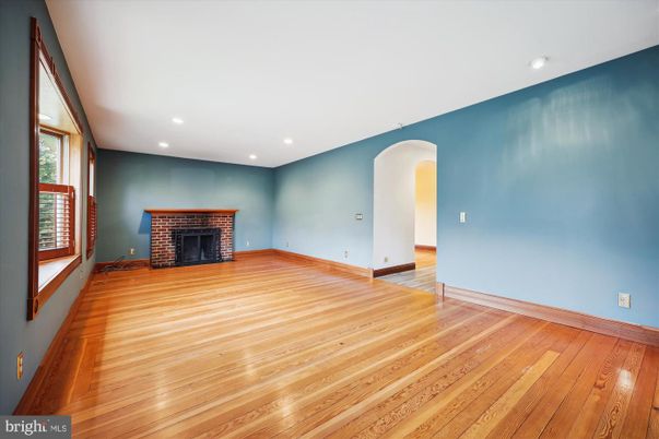 Empty room, Fireplace, Interior, Recessed Lighting, Wood Texture Flooring