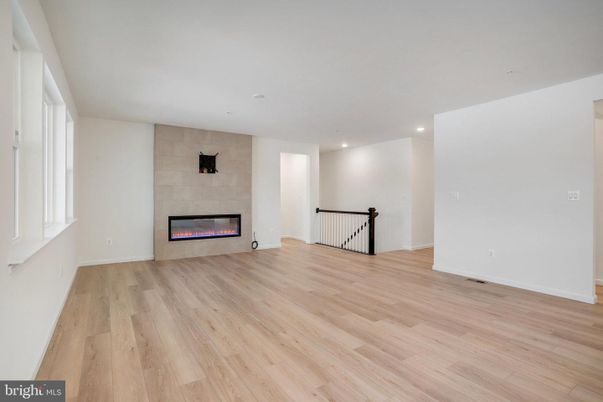 Empty room, Fireplace, Interior, Recessed Lighting, Wood Texture Flooring