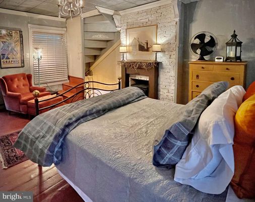 Bedroom, Interior, Stone Walls, Wood Texture Flooring
