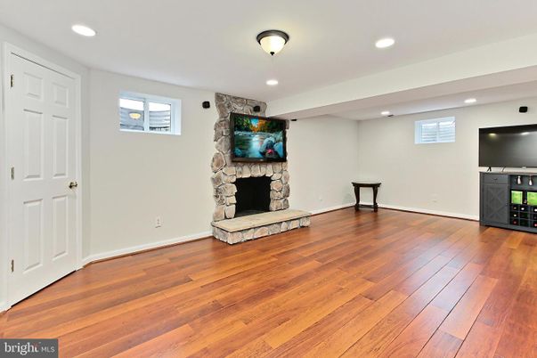 Empty room, Fireplace, Interior, Recessed Lighting, Wood Texture Flooring