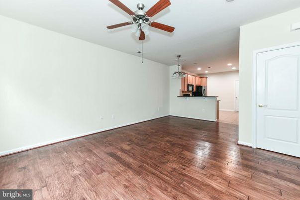 Empty room, Interior, Kitchen, Pendant Lights, Recessed Lighting, Wood Texture Flooring