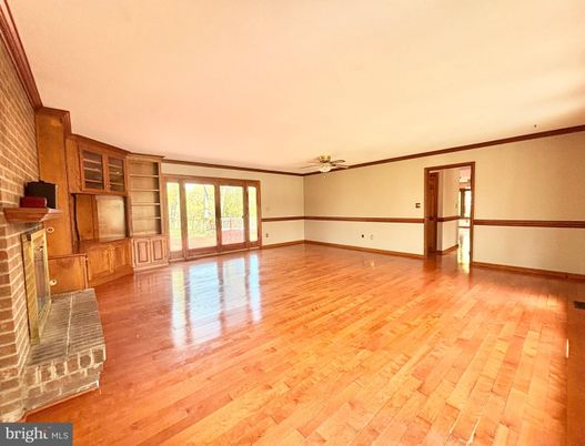 Empty room, Fireplace, Interior, Stone Walls, Wood Texture Flooring