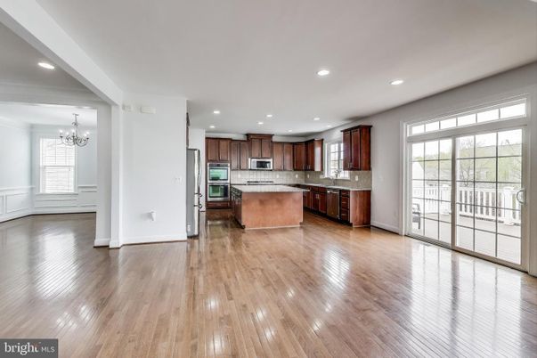 Chandelier, Interior, Kitchen, Recessed Lighting, Stainless Steel Appliances, Wood Texture Flooring