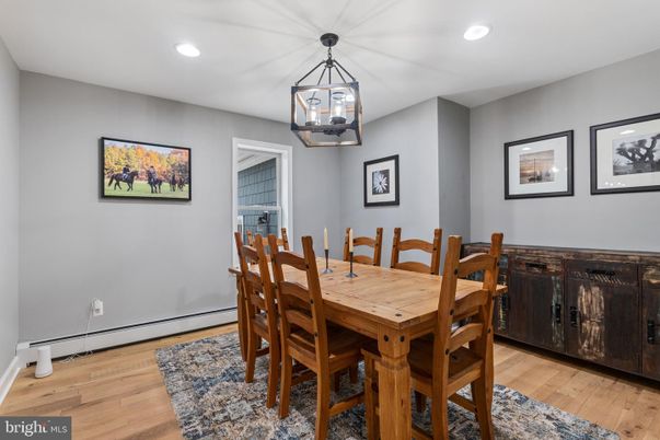 Dining room, Interior, Recessed Lighting, Wood Texture Flooring