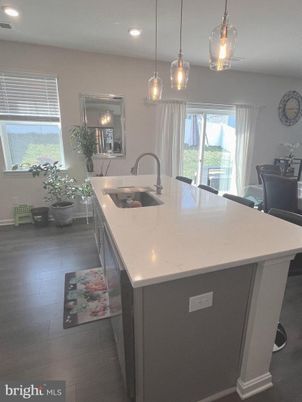 Dining room, Interior, Kitchen, Pendant Lights, Recessed Lighting, Wood Texture Flooring